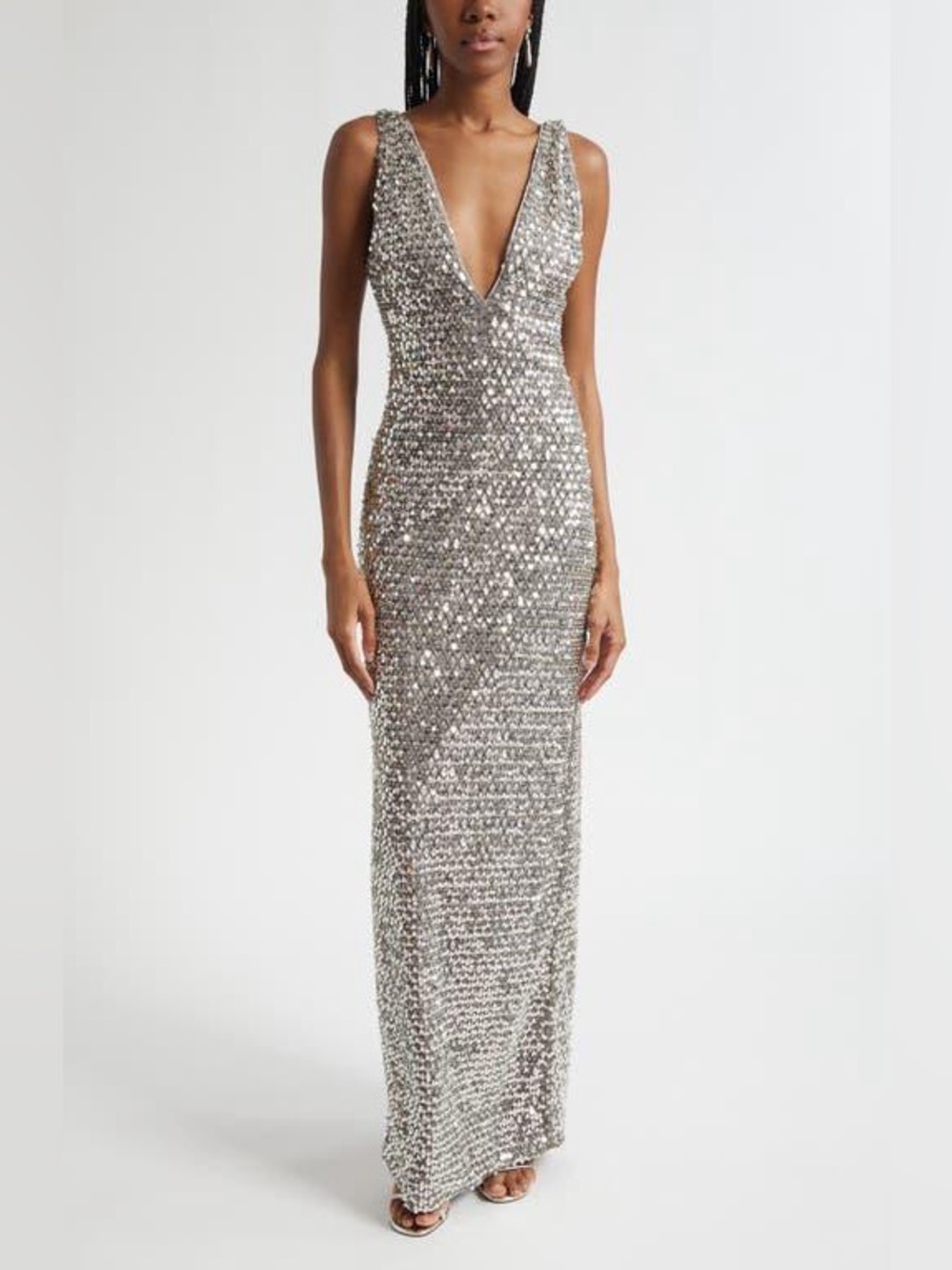 Ramy brook sequin gown silver size small